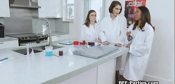  Sexy chemists experimenting with cock in foursome